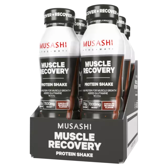 MUSASHI Muscle Recovery 6 x 375mL Protein Shakes Chocolate P30g C14g F5g