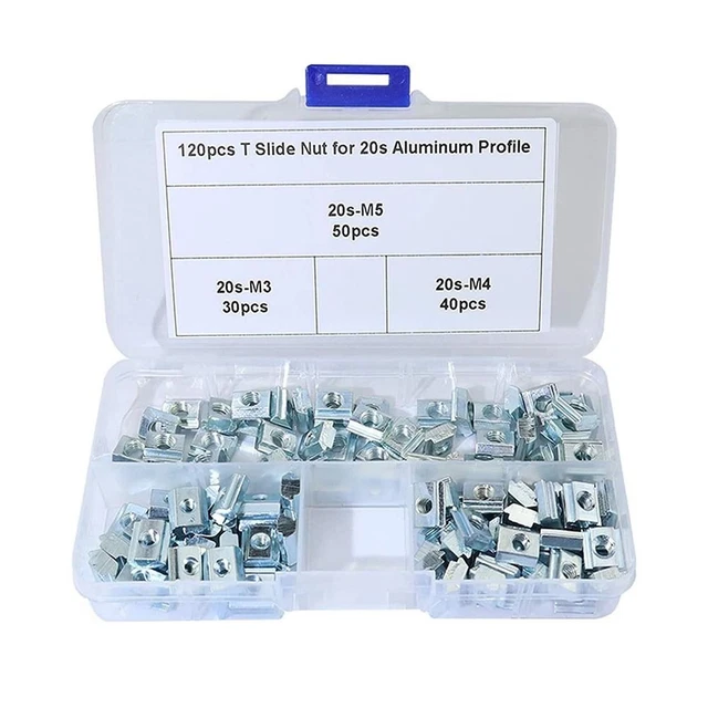 120pcs Nickel Plated Carbon Steel T Slot Nut  2020 Aluminum Extrusion Profile