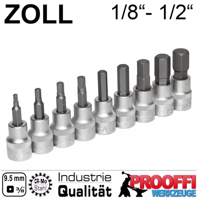 9 tlg ZOLL Innensechskant 6-Kant Stecknuss Satz 3/8" Für Harley Inbus Schraube