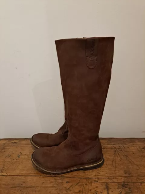 Kickers 36 Eu Brown Knee High Boots Suede Leather Rare !!