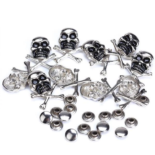 10 Juegos de Remaches Calavera Hueso Cruzado 25 X 18 Mm