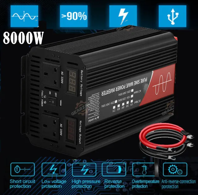 Power Inverter Pure sine wave 24V to 240V 8000W 4000W Converter Remote LCD USB