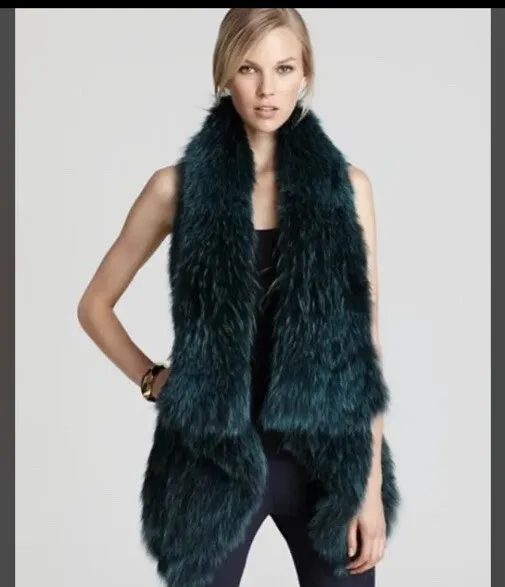 Theory Luxury Fur Vest Atlanta Ermy Knitted Fur Vest in BURGUNDY $1315 SZ SMALL
