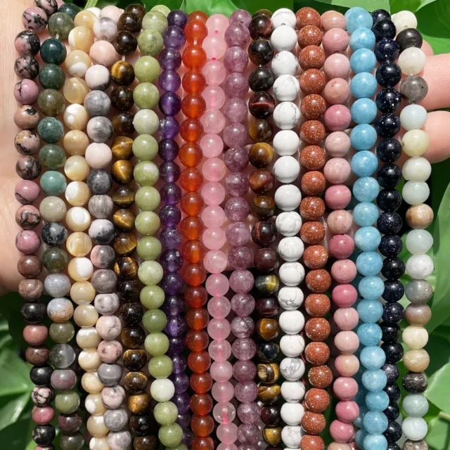 Round Tiger Eye Amazonite Bead Garnet Agates Quartz Beads Jewelry Makings 15''