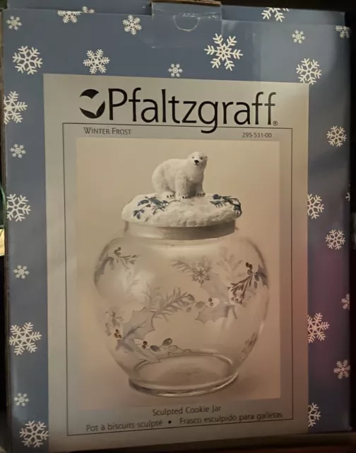 PFALTZGRAFF WINTER FROST Glass Cookie Jar w/ Polar Bear.  New in Box!