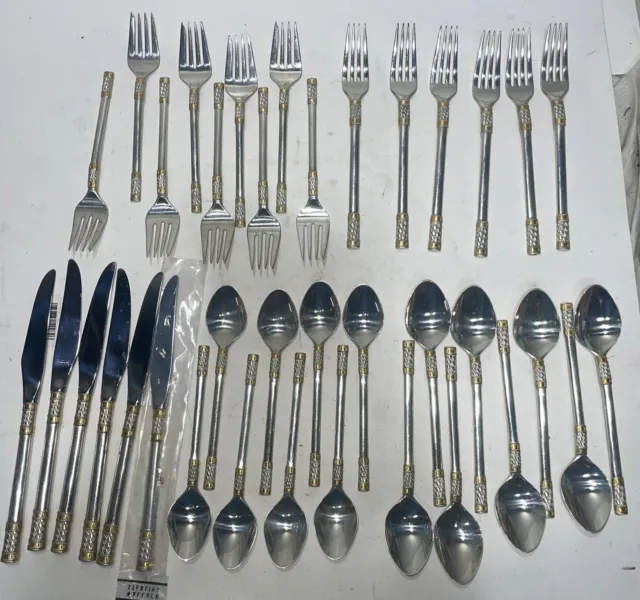 Clean 37pc DINNER SET FOR 6 WALLACE GOLD AEGEAN WEAVE STERLING AGEAN GOLDEN Mcm