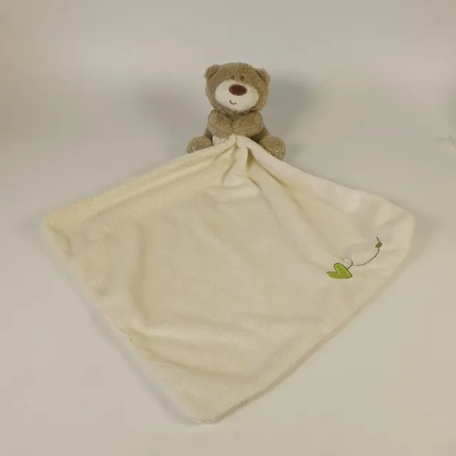 Mothercare Loved So Much Green Heart Teddy Bear Cream Plush Baby Comforter
