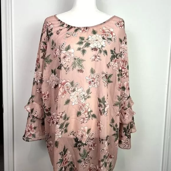 Torrid Top womens 3X Floral Print Chiffon Ruffle Bell Sleeve Strappy Blouse