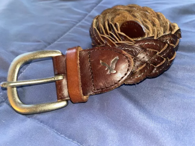 NWT AMERICAN EAGLE Woven Thick Brown Leather Belt $14.00 - PicClick