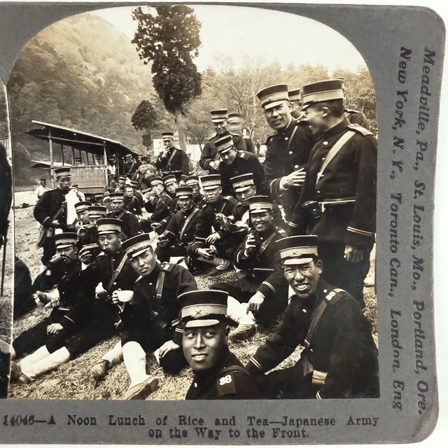 Japanese Army Eating Lunch Stereoview c1904 Russo Japan War Asian Soldiers D998