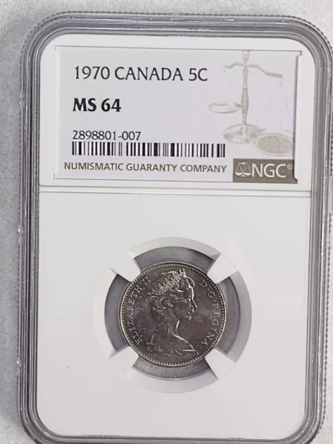 1970 Canada 5 cents coin NGC rated MS 64