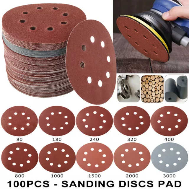 100PCS 125mm -5" 8 Hole Sanding Discs 80 240-3000 Mixed Grit Orbital Sander Pads