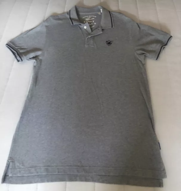 Mens ESPRIT Short Sleeve Collared Polo Top - Grey Cotton Slim Fit Logo Size XL