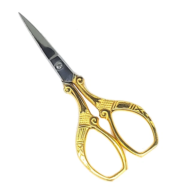 Elegantes tijeras bordadas para cejas coser borde fino puntiagudo 3,5 pulgadas