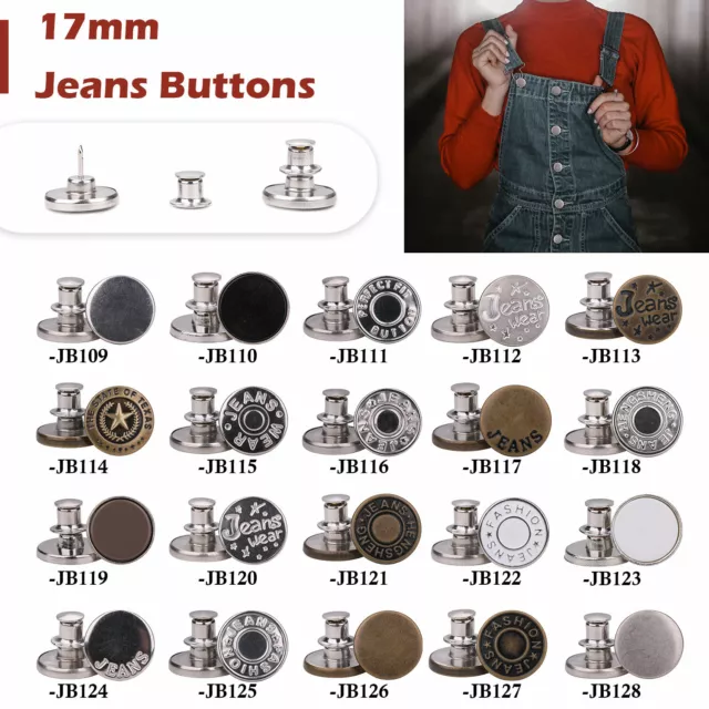 Lot de 8 boutons de rechange pour pantalon - Diamètre : 15 à 17 mm