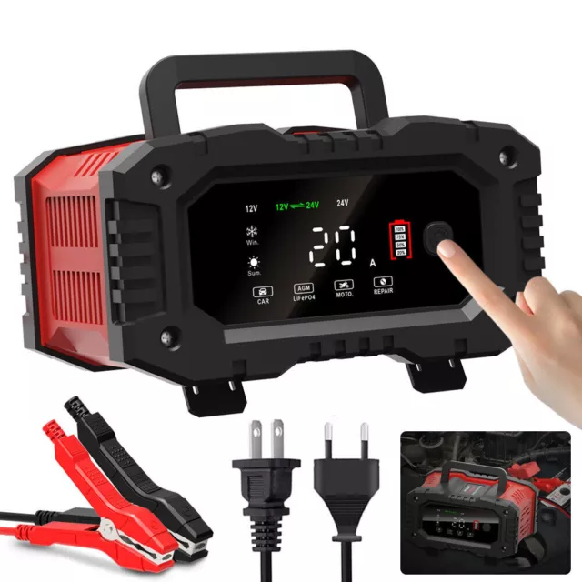 Car Battery Charger 12/24V 10/20A Intelligent Automatic Pulse Repair Maintainer