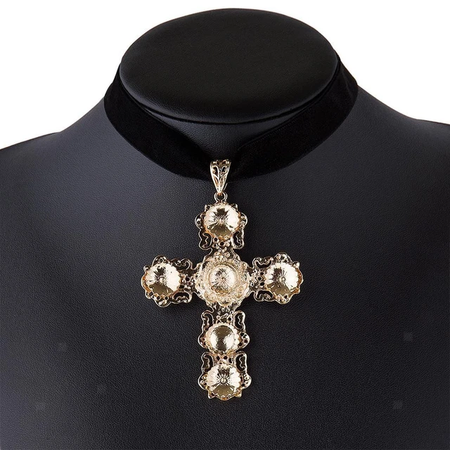 Pendentif croix en strass noir et émail noir en gros pour création de bijoux