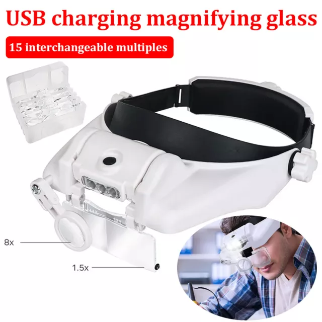 3 LED Headband Headset Head Lamp Light Jeweler Magnifier Magnifying Glass Loupe