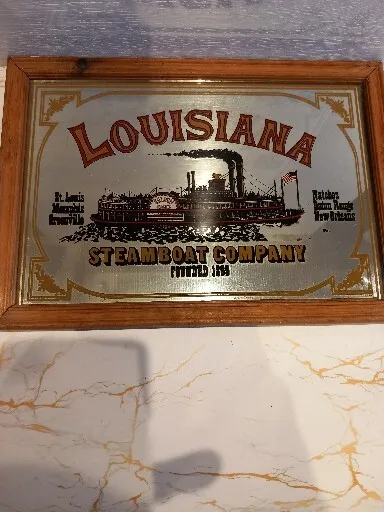 Vintage Louisiana Steamboat Company Framed Pub/man Cave Mirror 33cmx23cm.