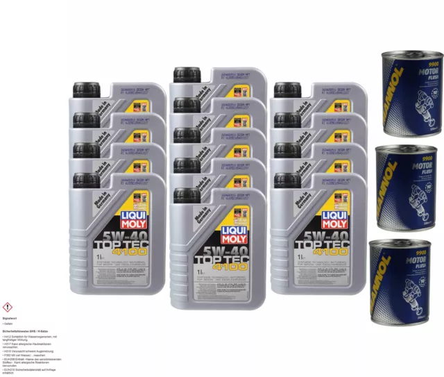 13L aceite motor Liqui Moly Top Tec 4100 5W-40 3x mannol Motor Flusch Aditivo De