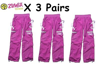 3 x pantaloni cargo donna ragazze adolescenti rosa zumba pantaloni da ballo taglia 8-10 small