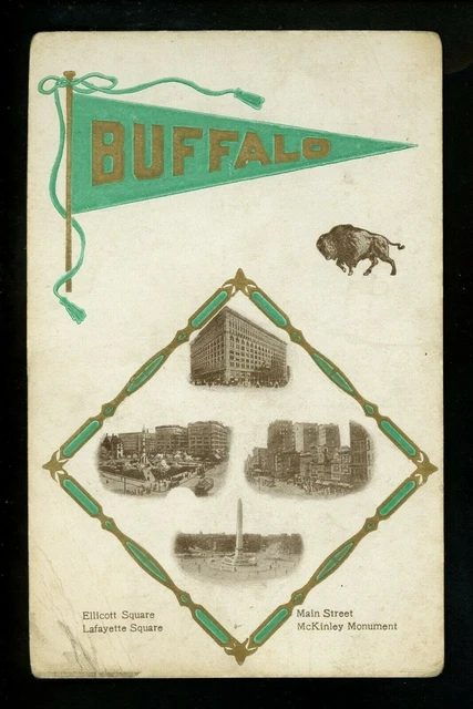 Buffalo, New York NY Vintage postcard Multiple views Ellicot Lafayette Sq