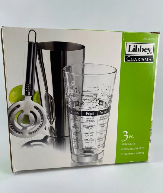 COCKTAIL SHAKER KIT Mixing Glass, Strainer, Stainless Shaker Bar Kit Libbey