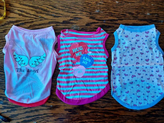 Dog Tank Tops Lot Of 3. Female/Girl Hearts Striped Angel Wings Pink Size Large
