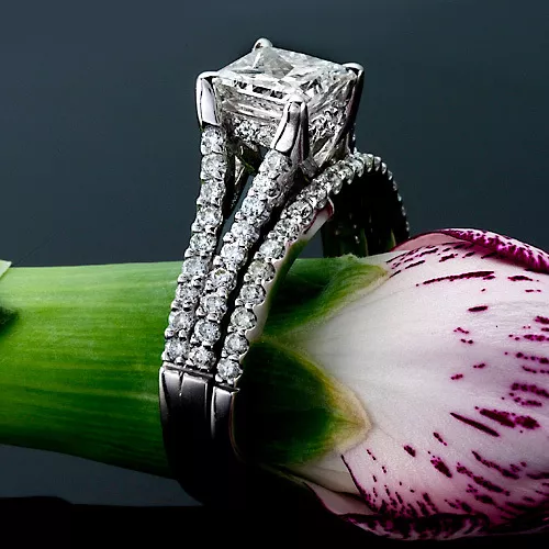 1.90 Ct Princess Cut Treated Diamond Engagement Ring 14K Matching Band Set