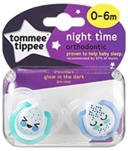 Tommee Tippee / Closer To Nature / Night Time Soother Twin Pack / 0-6m / Blue