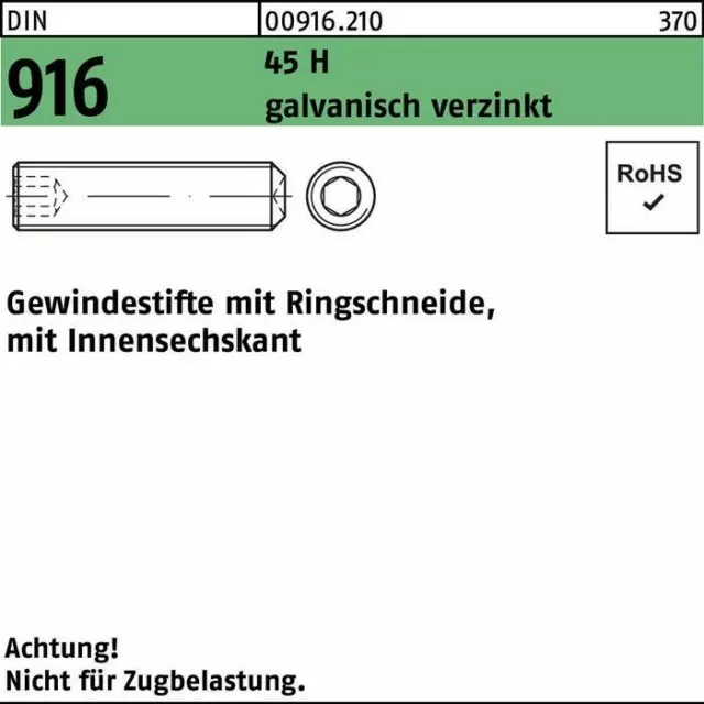 Gewindestift DIN 916 Ringschn./Innen-6-Kant M 10 x 8 45 H galvanisch verzinkt
