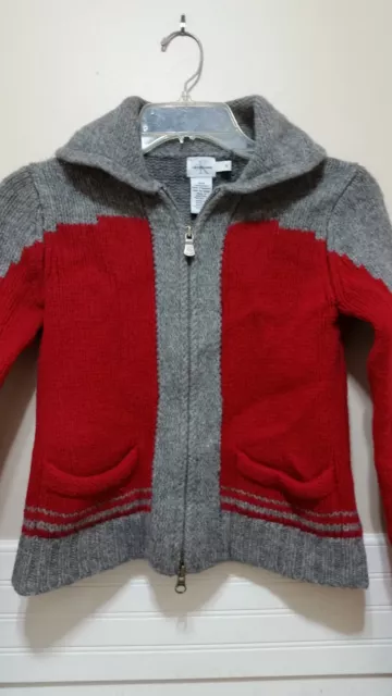 CALVIN KLEIN JEANS 100% Wool Sweater Red Grey Lambswool Youth Medium Boys Girls 2