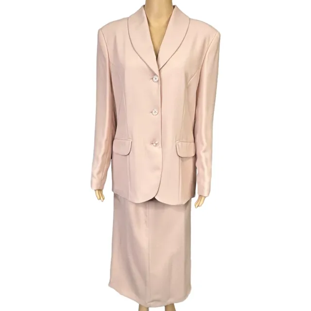 Vintage Focus 2000 Charles Glueck Womens 12 Pink Suit Jacket Blazer Skirt Set