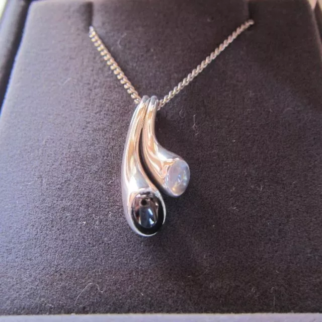 Georg Jensen Carnival Pendant Sterling Silver Necklace w/Black Onyx ＆ Moonstone