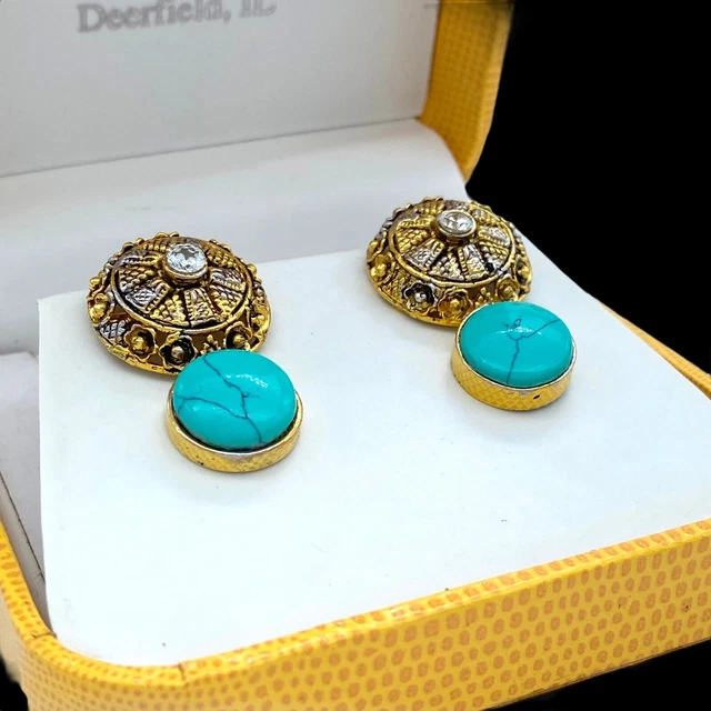Antique Vintage Art Nouveau 14k Gold Plated Mughal Paste Wedding Earrings 15.9g