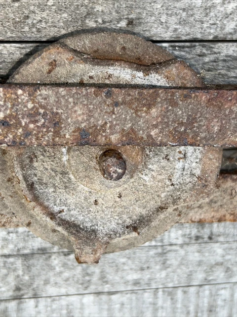 Vintage Old  U Shaped cast iron & Steel Barn Door Rollers Hangers Set 3