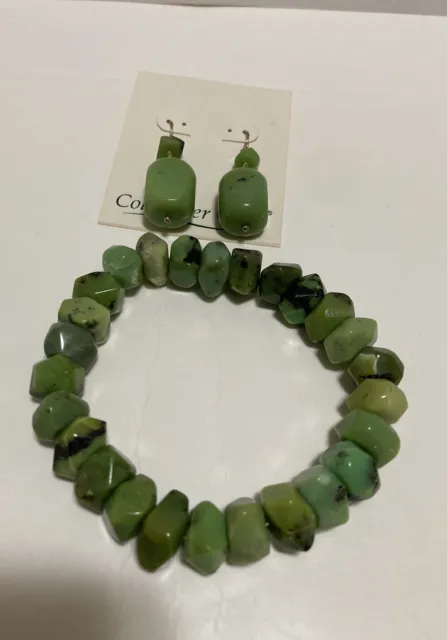 Natural Stone Aventurine Stretch Bracelet And Matching Dangle Earrings