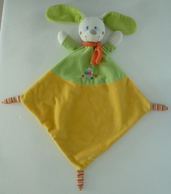 *. Doudou Mots D'enfants Plat Lapin Vert Jaune Echarpe Orange Chat Pelote - Be