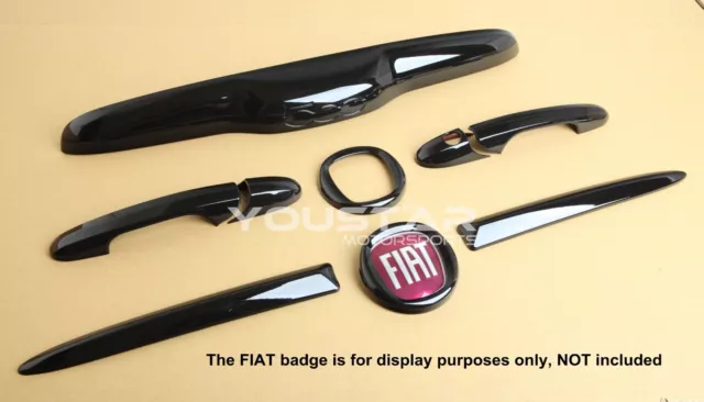 Uk Sales Hq Fiat 500 New Gloss Black Combo Badge Cover Trim Set 500 Sport Lounge