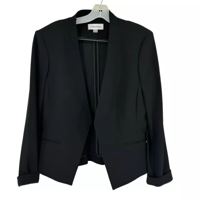 Calvin Klein Womens Black  Open Front Long Sleeve Blazer Jacket Size 16 Lined