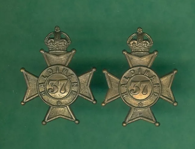 37th Haldimand Rifles Collar Badges Canada County Militia