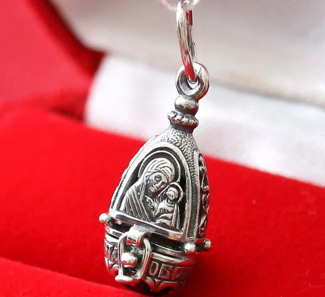 Orthodox Greek Russian Small Pendant Ladanka Mother Of God Kazan Locket Silver