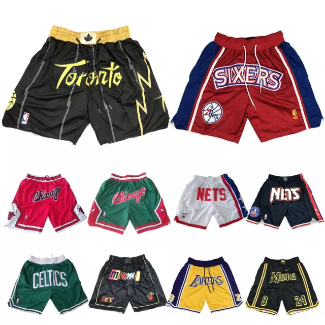 Retro Basketball Shorts Stitched Für Bulls/Heat/76ers/Raptors/Lakers/Celtics NEU