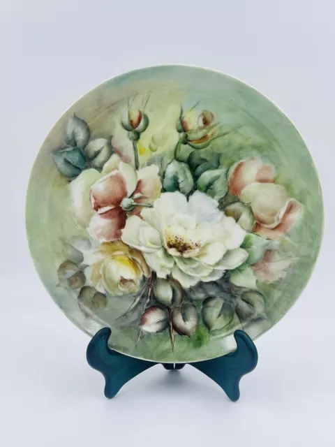 Vintage Floral Porcelain Hand Painted Plate 9 1/2" Made In Germany