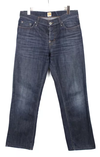 Hugo Boss Orange31 Jeans Uomo W34 L31 Baffi Sbiadito Dritto con Bottone