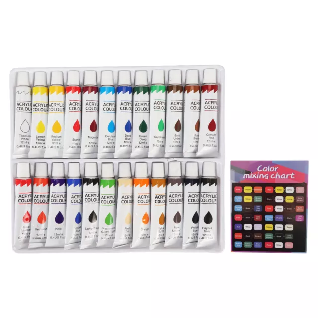 Juego de 24 Colores Gouache 12ml Pintura Acrílica Set con Accesorios para Tarjetas de Color FST