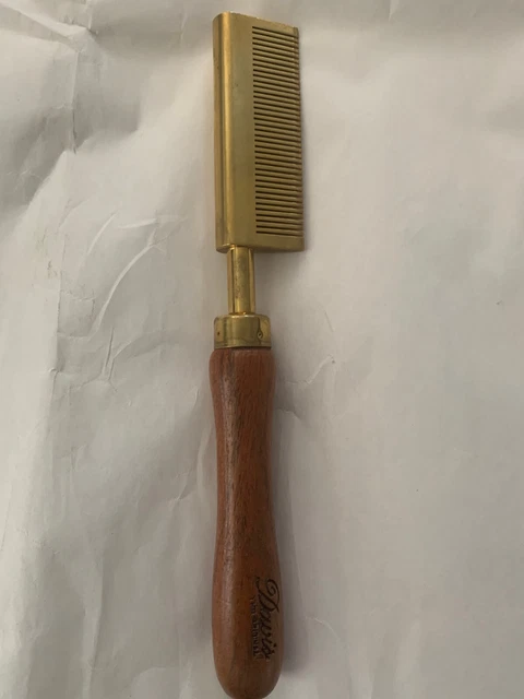 Pequeño alisador de cabello de latón vintage peine caliente mango de madera antiguo