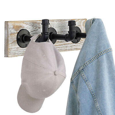 MyGift 3 Hook Whitewashed Wood and Industrial Metal Pipe Coat Hanging Wall Rack