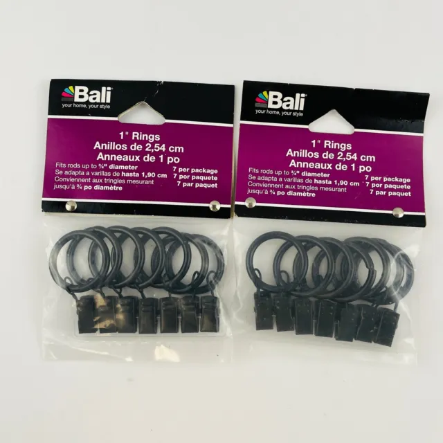 Bali 1" Rings Black 2 Package Lot Fits 3/4" Diameter Rod Curtain Clips Metal