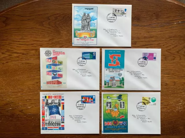 1969 Alcock Brown NATO Flags Flight Anniversaries FDC Cover Set Bognor Regis H/S